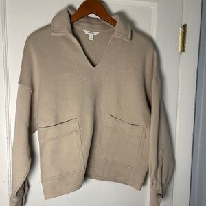 Banana Republic | Women's Scuba V-nick Pocket Sweatshirt | Tan | Size small